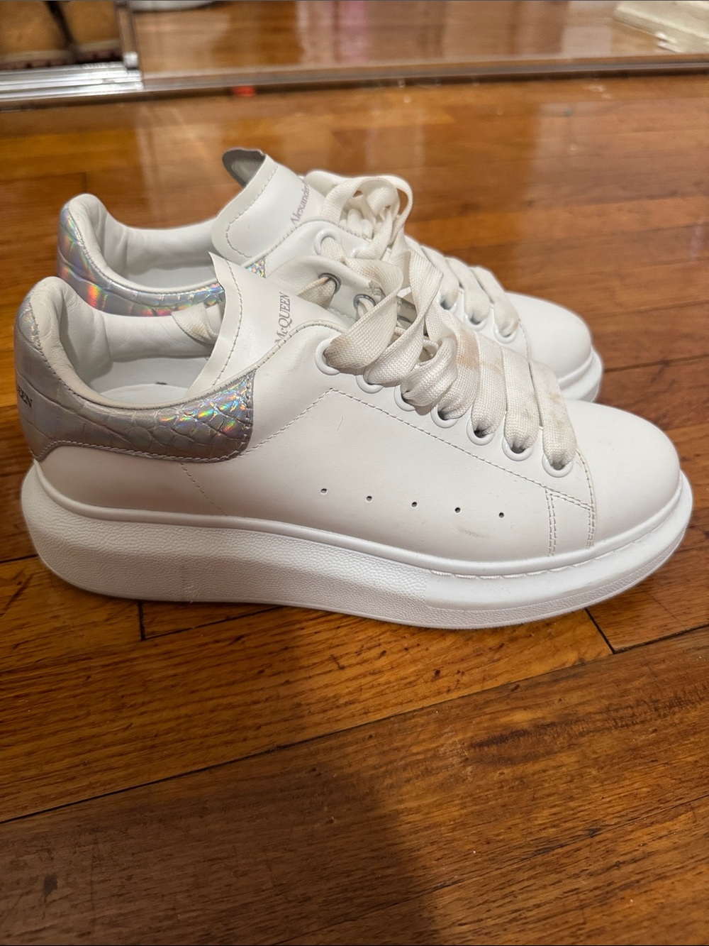 Alexander McQueen White Platform Sneakers with Iridescent Heel Accent
